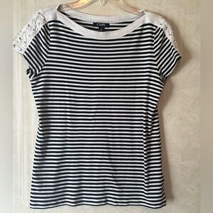 CHAPS shirt Sz L ladies navy & white euc